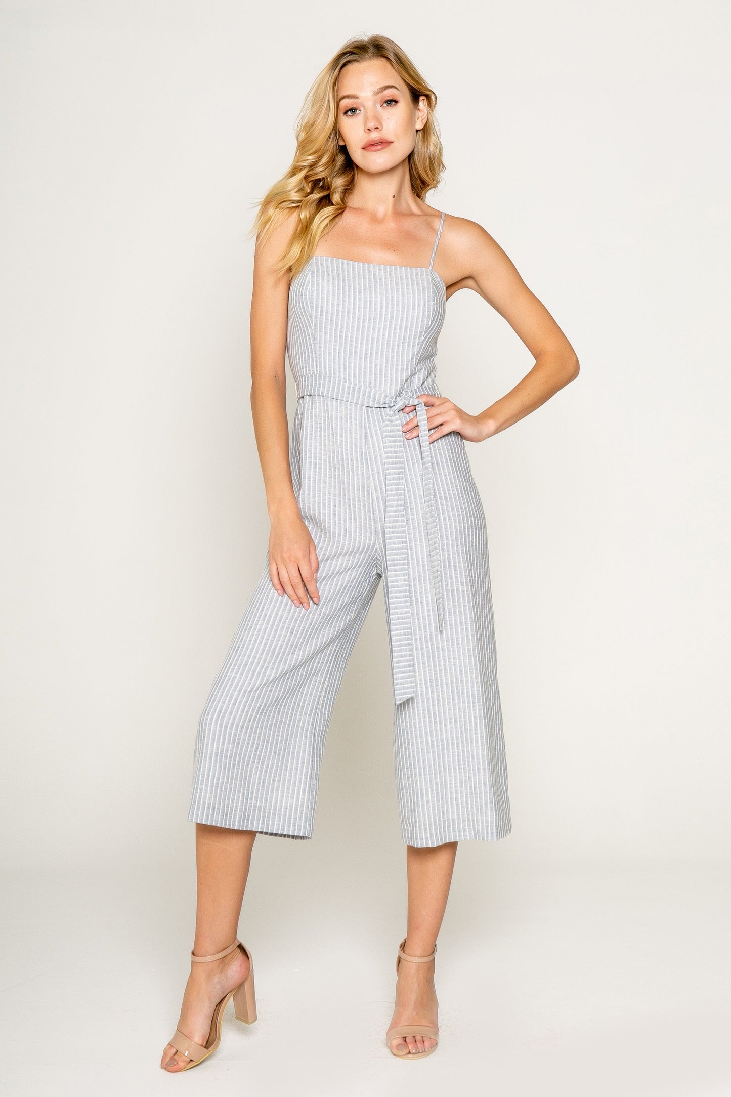 Yarn Dye Striped Cropped Jumpsuit