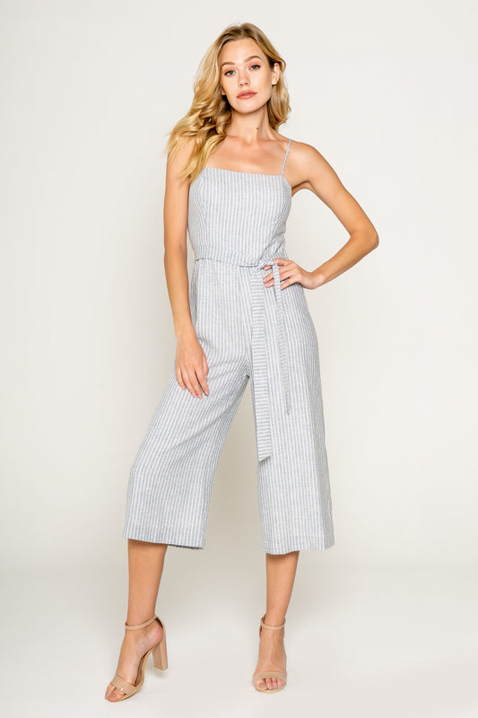 Yarn Dye Striped Cropped Jumpsuit