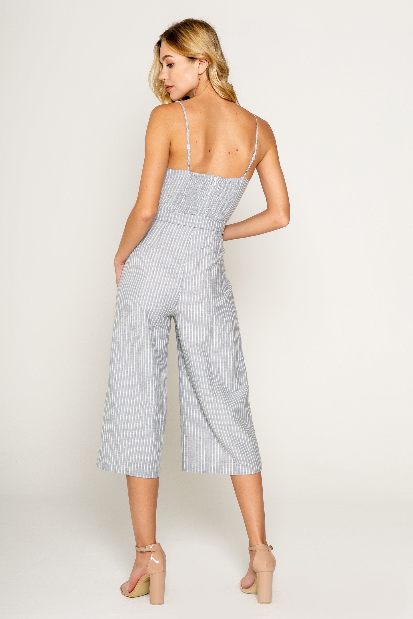 Yarn Dye Striped Cropped Jumpsuit